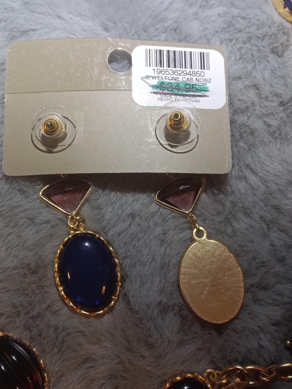 Chico's Gold-Tone Necklace And Earrings with Blue, Green, Pink & Burgundy Gems - Picture 3 of 8